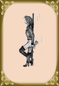 Ink drawing of a Lady holding a rose